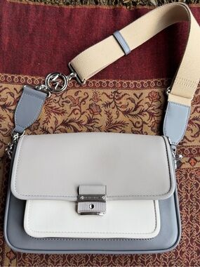 Michael Kors Bradshaw Medium Leather Messenger Bag Heather Gray  multi Silver